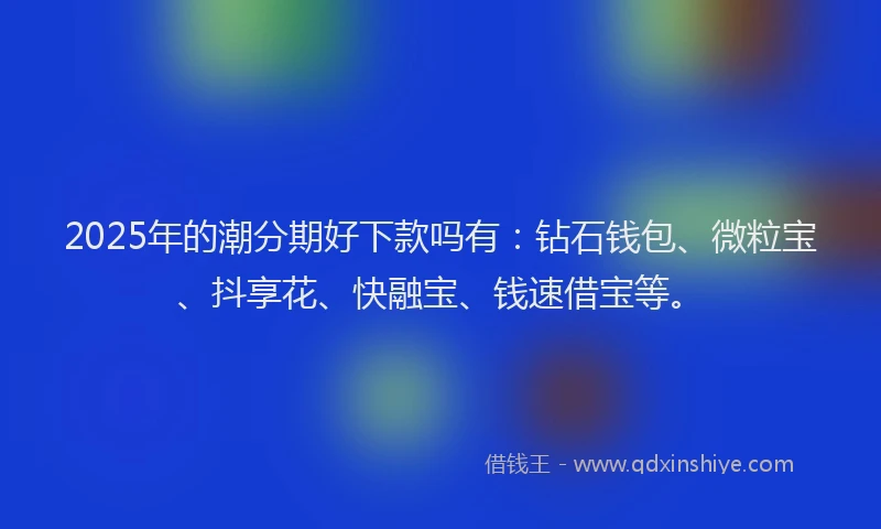 2025年的潮分期好下款吗有:钻石钱包、微粒宝、抖享花、快融宝、钱速借宝等。