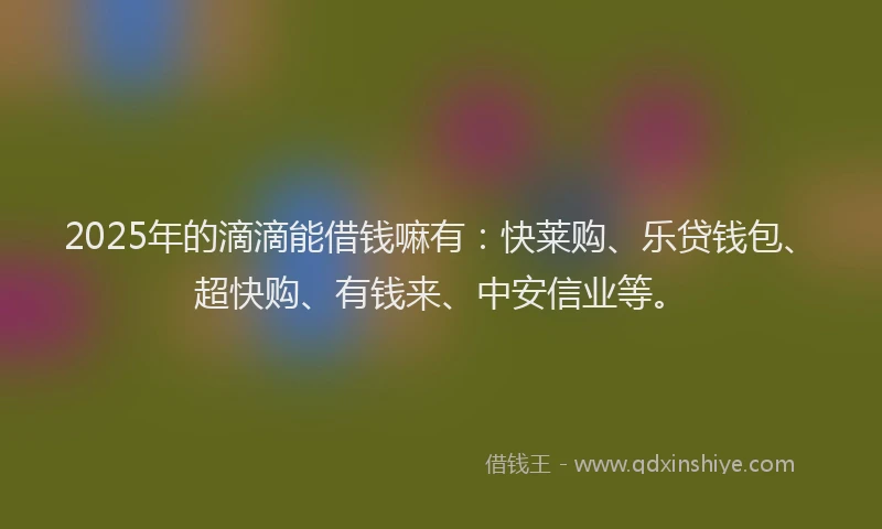 2025年的滴滴能借钱嘛有：快莱购、乐贷钱包、超快购、有钱来、中安信业等。
