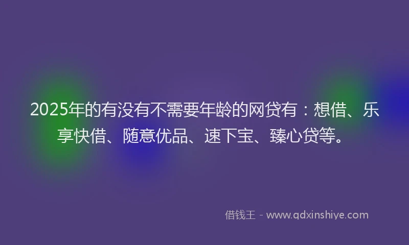 2025年的有没有不需要年龄的网贷有:想借、乐享快借、随意优品、速下宝、臻心贷等。
