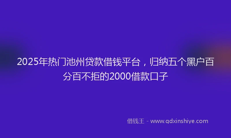 2025年热门池州贷款借钱平台，归纳五个黑户百分百不拒的2000借款口子