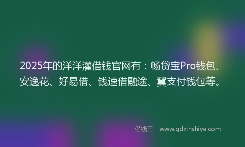 2025年的洋洋灌借钱官网有：畅贷宝Pro钱包、安逸花、好易借、钱速借融途、翼支付钱包等。