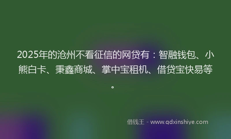 2025年的沧州不看征信的网贷有：智融钱包、小熊白卡、秉鑫商城、掌中宝租机、借贷宝快易等。