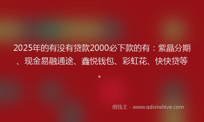 2025年的有没有贷款2000必下款的有：紫晶分期、现金易融通途、鑫悦钱包、彩虹花、快快贷等。