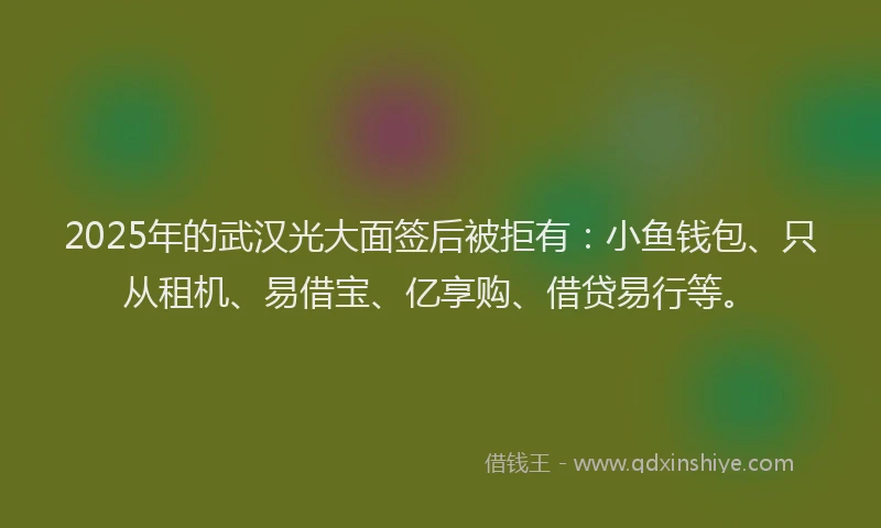 2025年的武汉光大面签后被拒有：小鱼钱包、只从租机、易借宝、亿享购、借贷易行等。