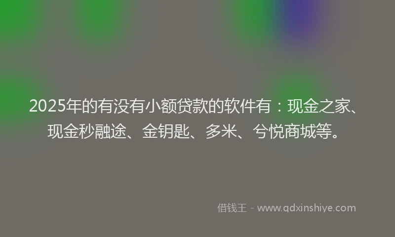 2025年的有没有小额贷款的软件有:现金之家、现金秒融途、金钥匙、多米、兮悦商城等。