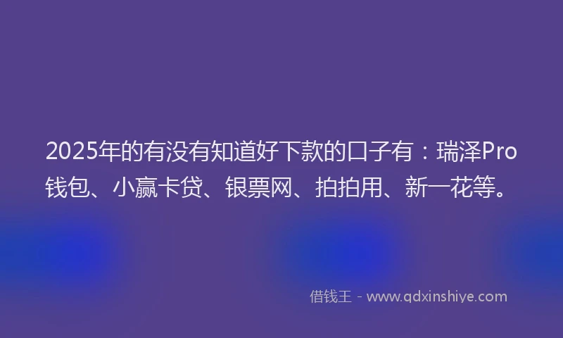 2025年的有没有知道好下款的口子有：瑞泽Pro钱包、小赢卡贷、银票网、拍拍用、新一花等。