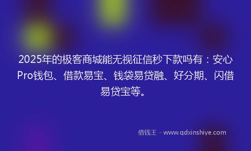 2025年的极客商城能无视征信秒下款吗有：安心Pro钱包、借款易宝、钱袋易贷融、好分期、闪借易贷宝等。