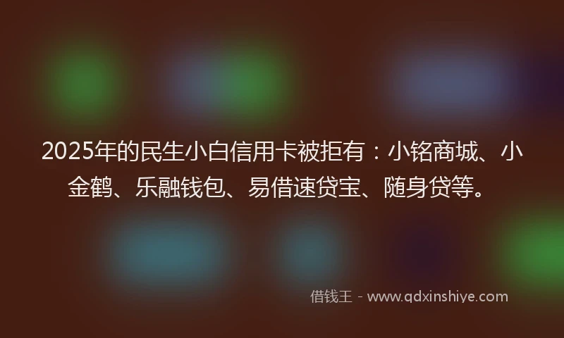 2025年的民生小白信用卡被拒有：小铭商城、小金鹤、乐融钱包、易借速贷宝、随身贷等。