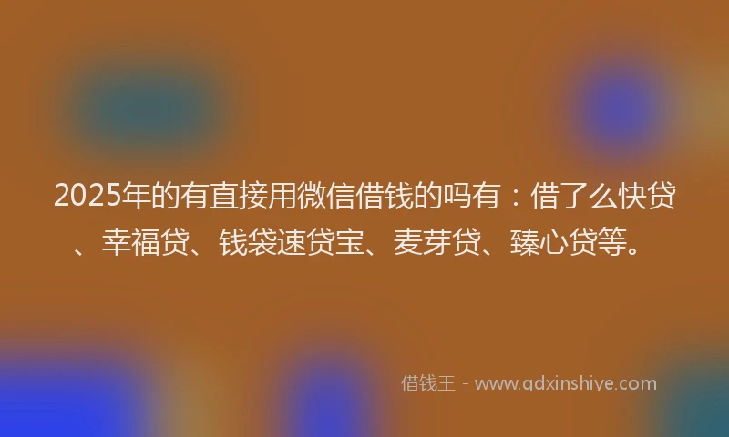 2025年的有直接用微信借钱的吗有：借了么快贷、幸福贷、钱袋速贷宝、麦芽贷、臻心贷等。