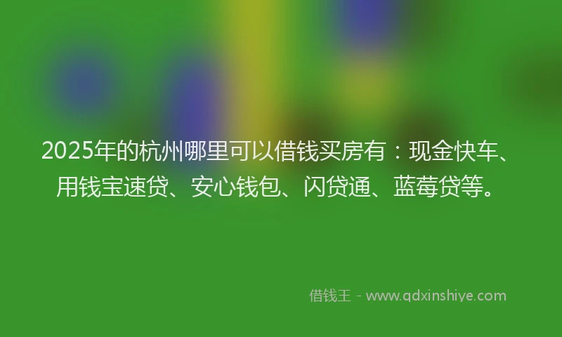 2025年的杭州哪里可以借钱买房有:现金快车、用钱宝速贷、安心钱包、闪贷通、蓝莓贷等。