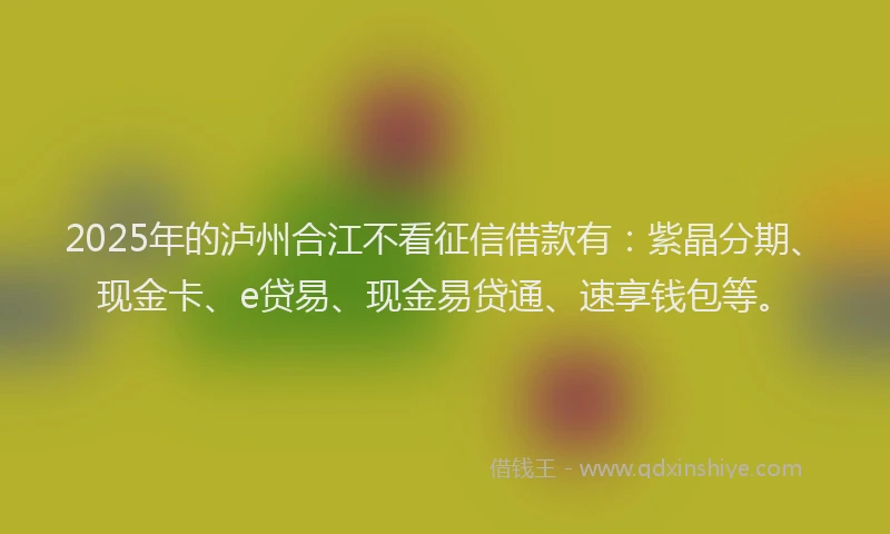 2025年的泸州合江不看征信借款有:紫晶分期、现金卡、e贷易、现金易贷通、速享钱包等。