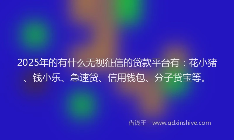 2025年的有什么无视征信的贷款平台有:花小猪、钱小乐、急速贷、信用钱包、分子贷宝等。