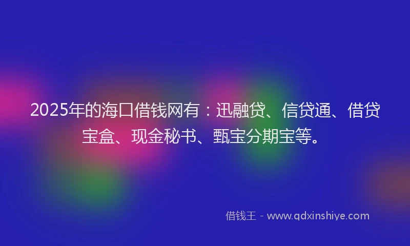 2025年的海口借钱网有：迅融贷、信贷通、借贷宝盒、现金秘书、甄宝分期宝等。