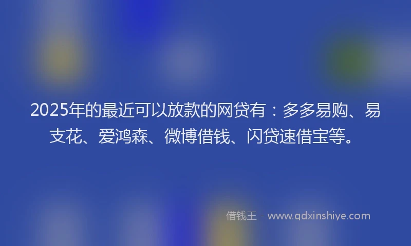 2025年的最近可以放款的网贷有:多多易购、易支花、爱鸿森、微博借钱、闪贷速借宝等。