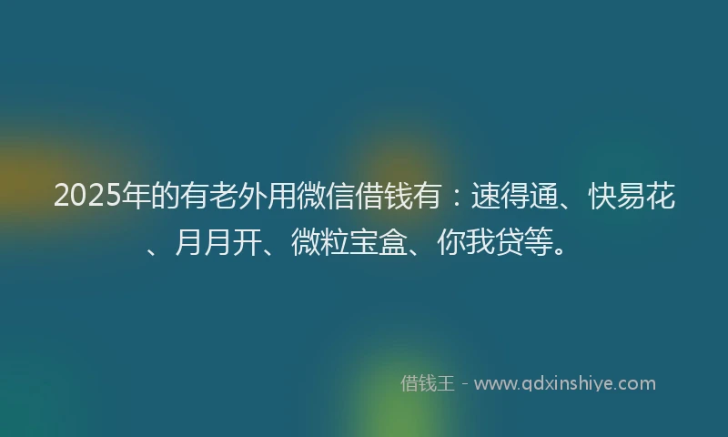2025年的有老外用微信借钱有：速得通、快易花、月月开、微粒宝盒、你我贷等。