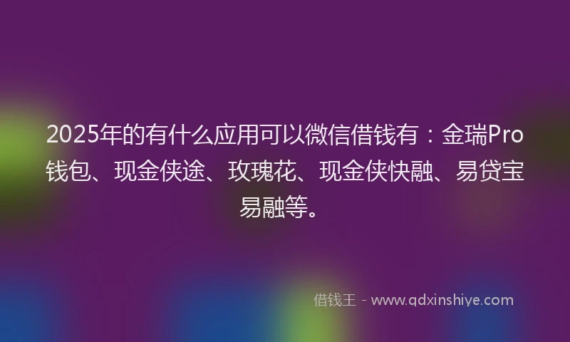 2025年的有什么应用可以微信借钱有：金瑞Pro钱包、现金侠途、玫瑰花、现金侠快融、易贷宝易融等。