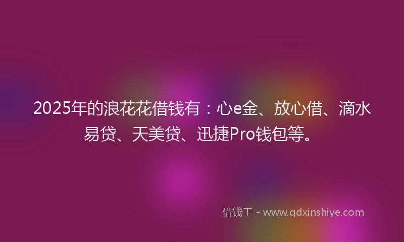 2025年的浪花花借钱有：心e金、放心借、滴水易贷、天美贷、迅捷Pro钱包等。