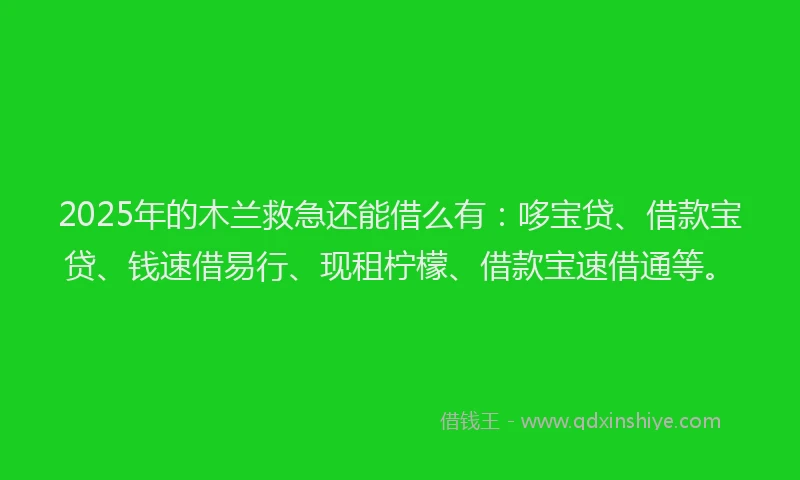 2025年的木兰救急还能借么有：哆宝贷、借款宝贷、钱速借易行、现租柠檬、借款宝速借通等。