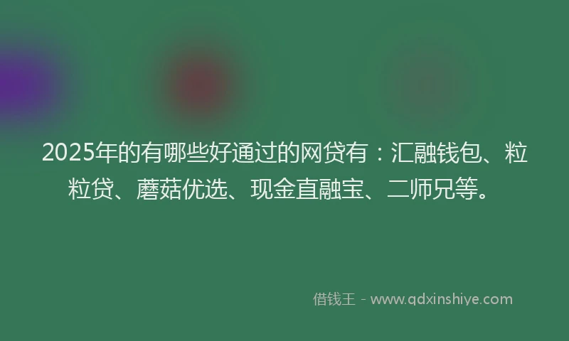 2025年的有哪些好通过的网贷有：汇融钱包、粒粒贷、蘑菇优选、现金直融宝、二师兄等。