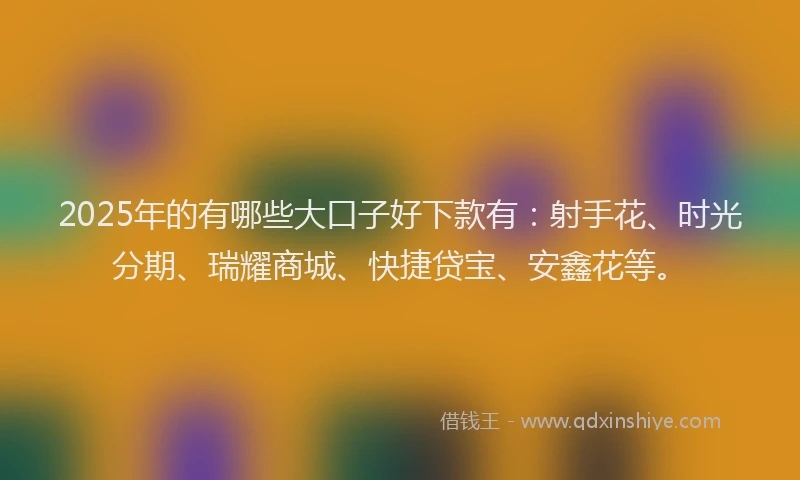 2025年的有哪些大口子好下款有：射手花、时光分期、瑞耀商城、快捷贷宝、安鑫花等。