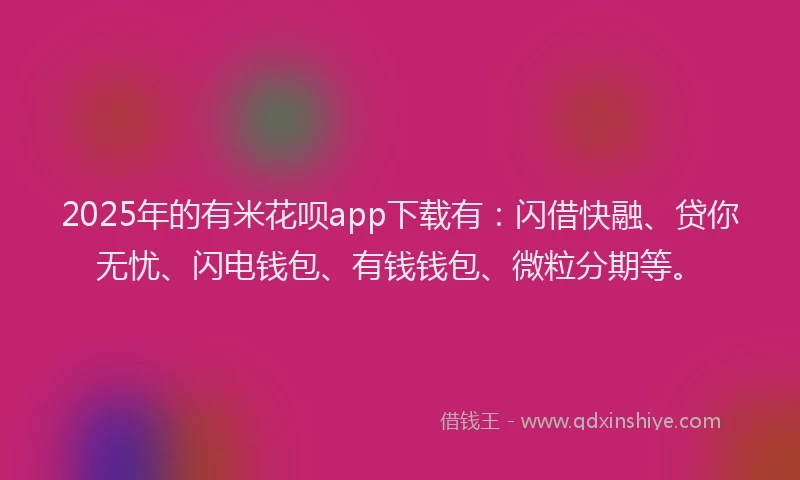 2025年的有米花呗app下载有：闪借快融、贷你无忧、闪电钱包、有钱钱包、微粒分期等。