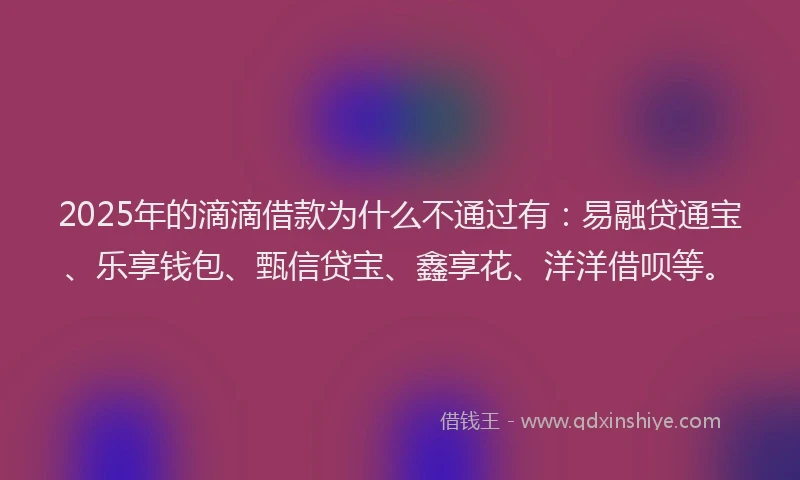 2025年的滴滴借款为什么不通过有：易融贷通宝、乐享钱包、甄信贷宝、鑫享花、洋洋借呗等。