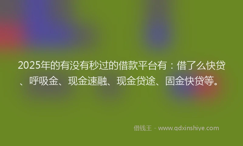 2025年的有没有秒过的借款平台有：借了么快贷、呼吸金、现金速融、现金贷途、固金快贷等。