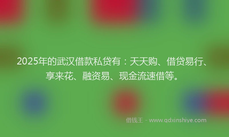2025年的武汉借款私贷有：天天购、借贷易行、享来花、融资易、现金流速借等。