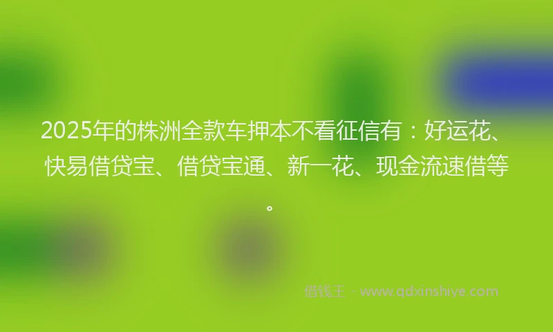 2025年的株洲全款车押本不看征信有：好运花、快易借贷宝、借贷宝通、新一花、现金流速借等。