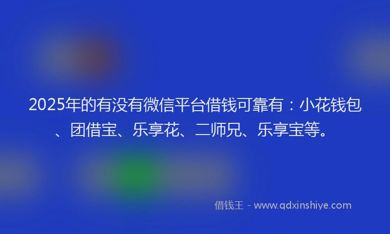 2025年的有没有微信平台借钱可靠有:小花钱包、团借宝、乐享花、二师兄、乐享宝等。