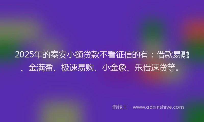 2025年的泰安小额贷款不看征信的有:借款易融、金满盈、极速易购、小金象、乐借速贷等。