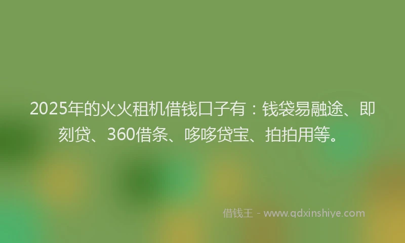 2025年的火火租机借钱口子有：钱袋易融途、即刻贷、360借条、哆哆贷宝、拍拍用等。