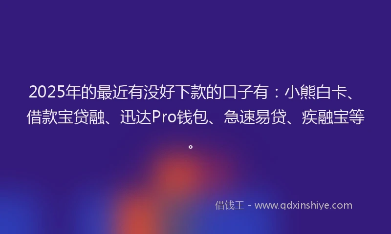 2025年的最近有没好下款的口子有:小熊白卡、借款宝贷融、迅达Pro钱包、急速易贷、疾融宝等。