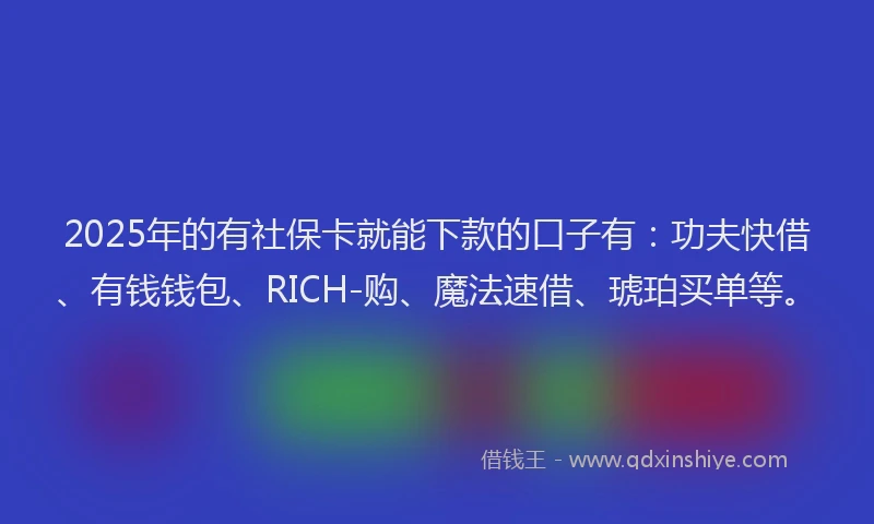 2025年的有社保卡就能下款的口子有：功夫快借、有钱钱包、RICH-购、魔法速借、琥珀买单等。