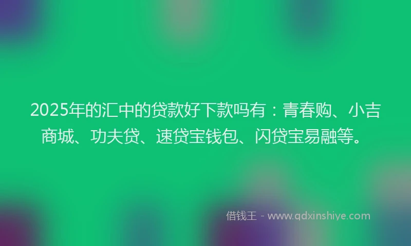 2025年的汇中的贷款好下款吗有：青春购、小吉商城、功夫贷、速贷宝钱包、闪贷宝易融等。