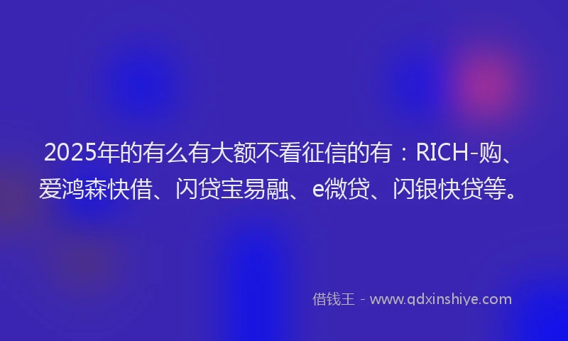 2025年的有么有大额不看征信的有：RICH-购、爱鸿森快借、闪贷宝易融、e微贷、闪银快贷等。