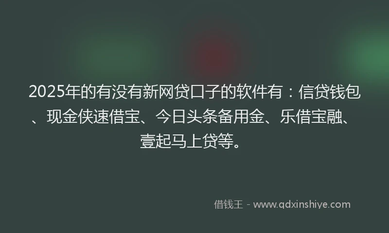 2025年的有没有新网贷口子的软件有：信贷钱包、现金侠速借宝、今日头条备用金、乐借宝融、壹起马上贷等。