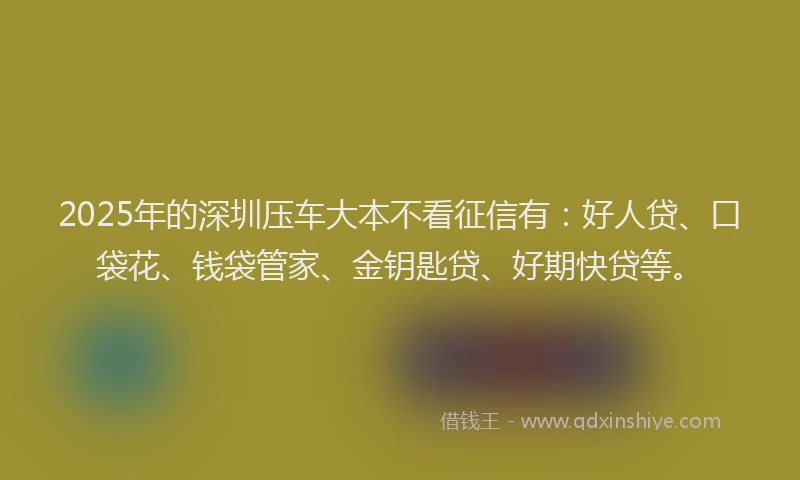2025年的深圳压车大本不看征信有：好人贷、口袋花、钱袋管家、金钥匙贷、好期快贷等。