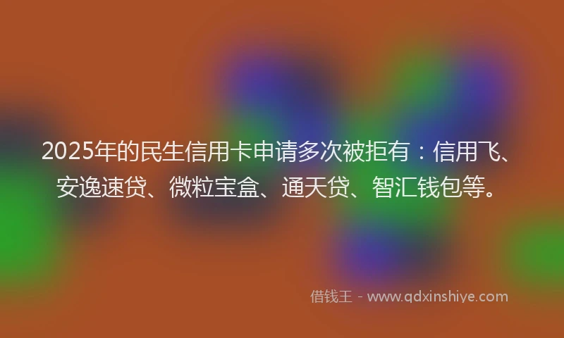 2025年的民生信用卡申请多次被拒有：信用飞、安逸速贷、微粒宝盒、通天贷、智汇钱包等。