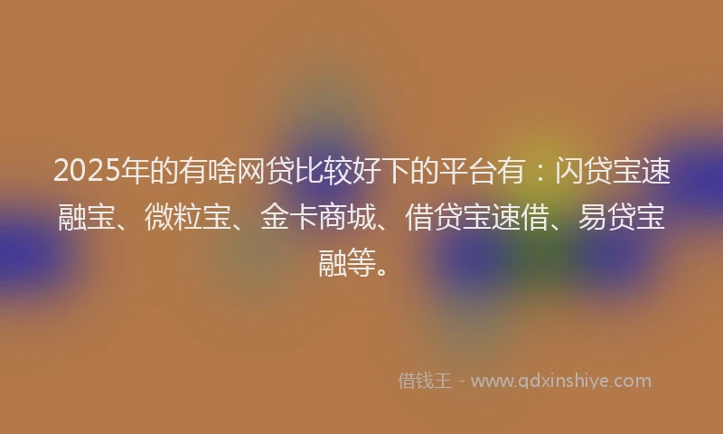2025年的有啥网贷比较好下的平台有：闪贷宝速融宝、微粒宝、金卡商城、借贷宝速借、易贷宝融等。