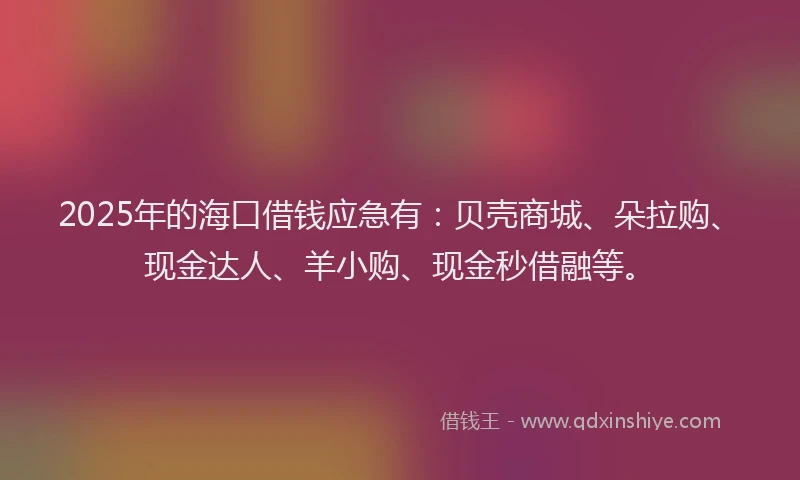 2025年的海口借钱应急有：贝壳商城、朵拉购、现金达人、羊小购、现金秒借融等。