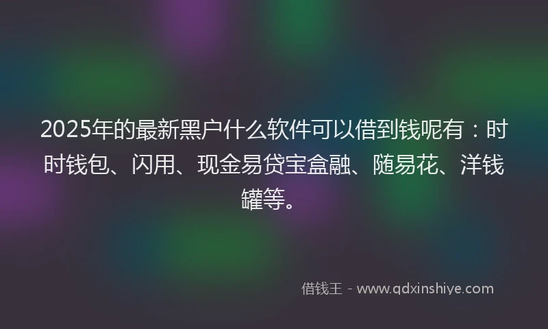 2025年的最新黑户什么软件可以借到钱呢有：时时钱包、闪用、现金易贷宝盒融、随易花、洋钱罐等。