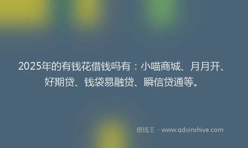2025年的有钱花借钱吗有:小喵商城、月月开、好期贷、钱袋易融贷、瞬信贷通等。