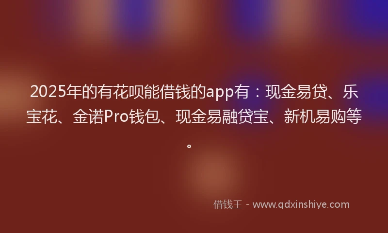 2025年的有花呗能借钱的app有：现金易贷、乐宝花、金诺Pro钱包、现金易融贷宝、新机易购等。