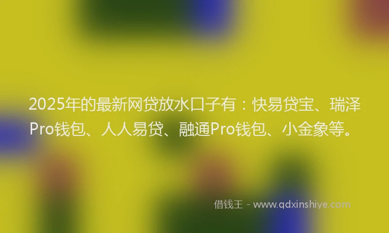 2025年的最新网贷放水口子有：快易贷宝、瑞泽Pro钱包、人人易贷、融通Pro钱包、小金象等。