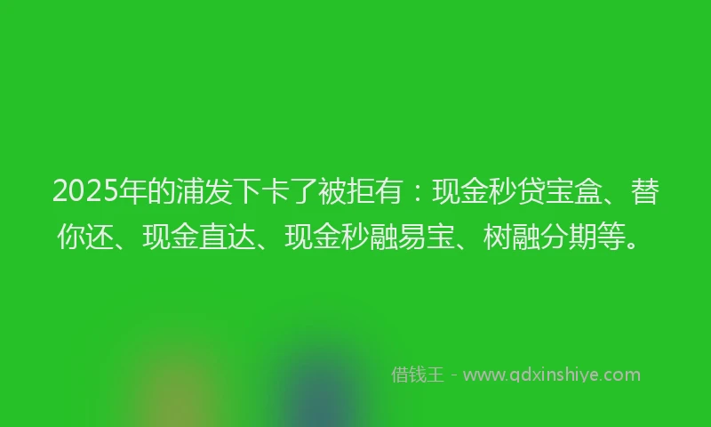 2025年的浦发下卡了被拒有：现金秒贷宝盒、替你还、现金直达、现金秒融易宝、树融分期等。