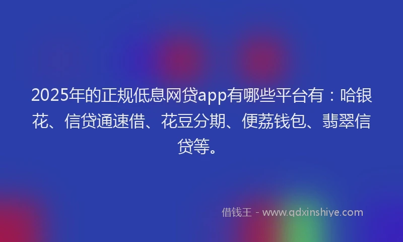2025年的正规低息网贷app有哪些平台有：哈银花、信贷通速借、花豆分期、便荔钱包、翡翠信贷等。