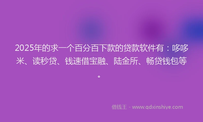2025年的求一个百分百下款的贷款软件有：哆哆米、读秒贷、钱速借宝融、陆金所、畅贷钱包等。