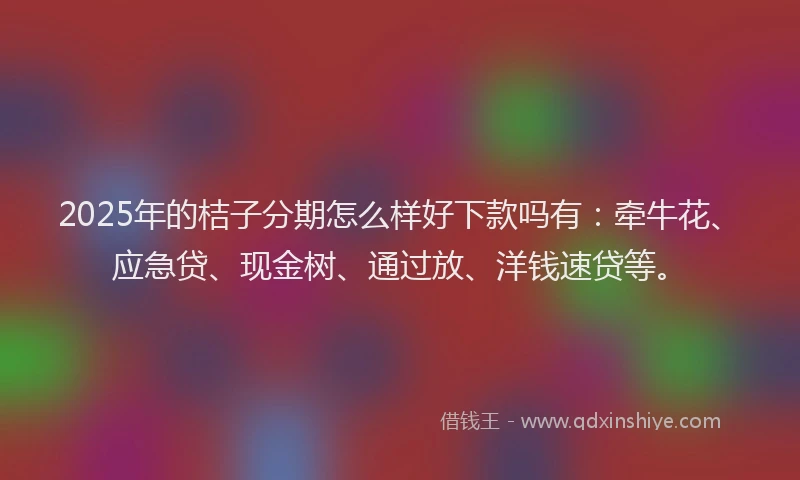 2025年的桔子分期怎么样好下款吗有：牵牛花、应急贷、现金树、通过放、洋钱速贷等。