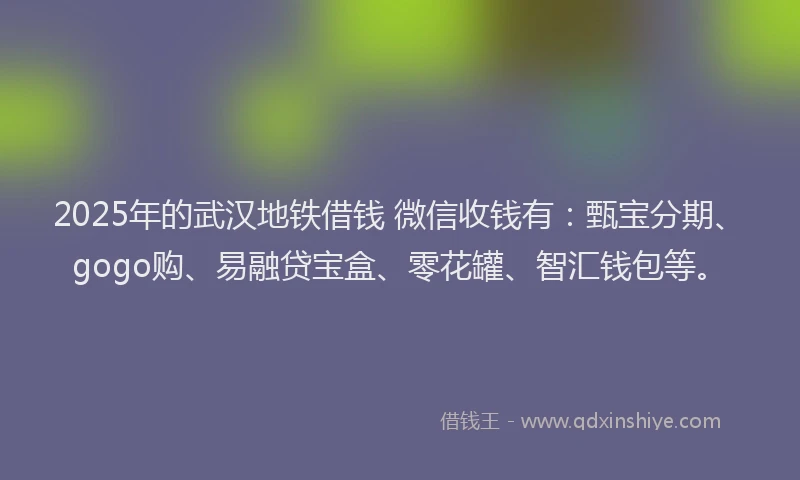 2025年的武汉地铁借钱 微信收钱有：甄宝分期、gogo购、易融贷宝盒、零花罐、智汇钱包等。
